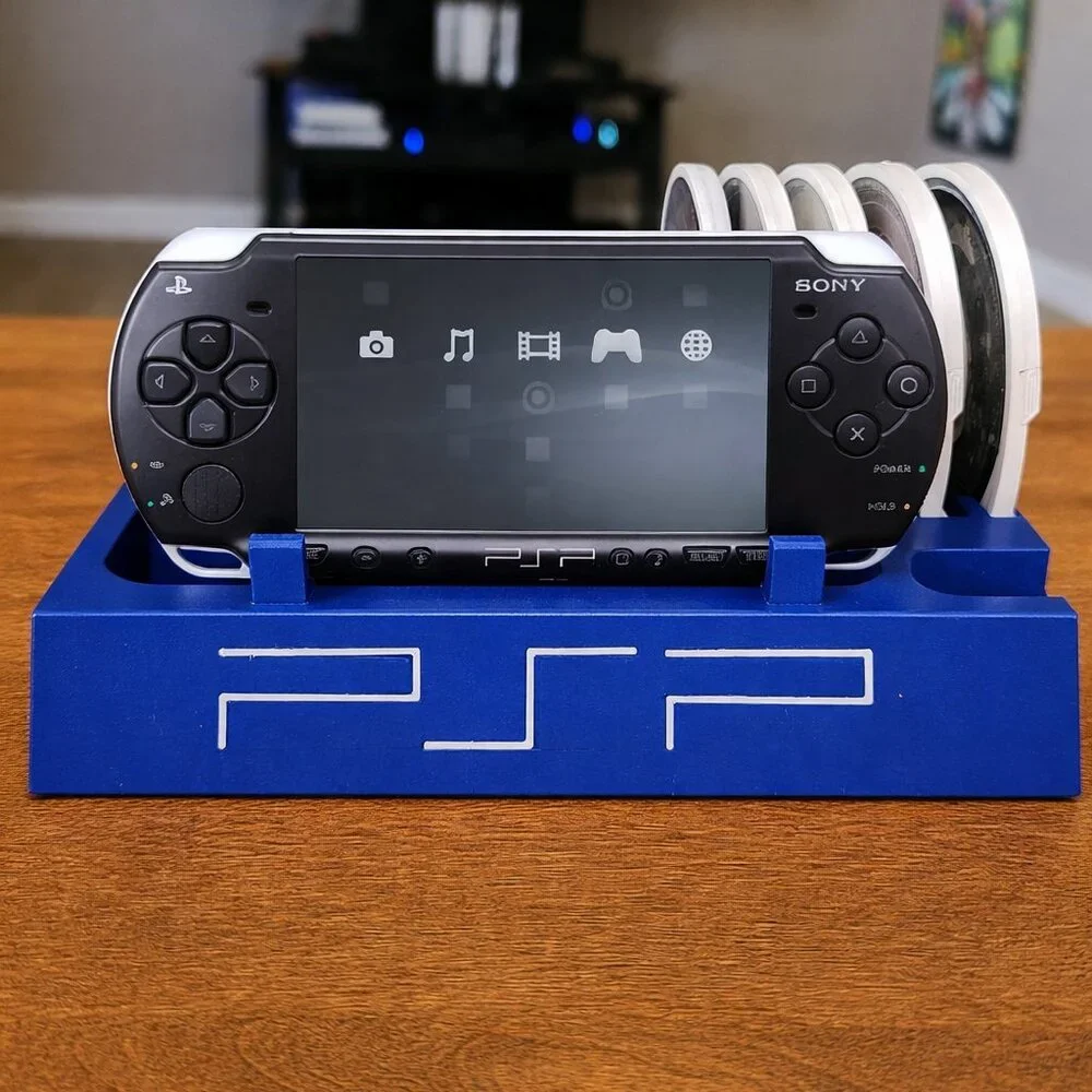 Vibrant Blue Sony PSP 2000/3000 Display Stand With PSP Game Holder Rack Storage